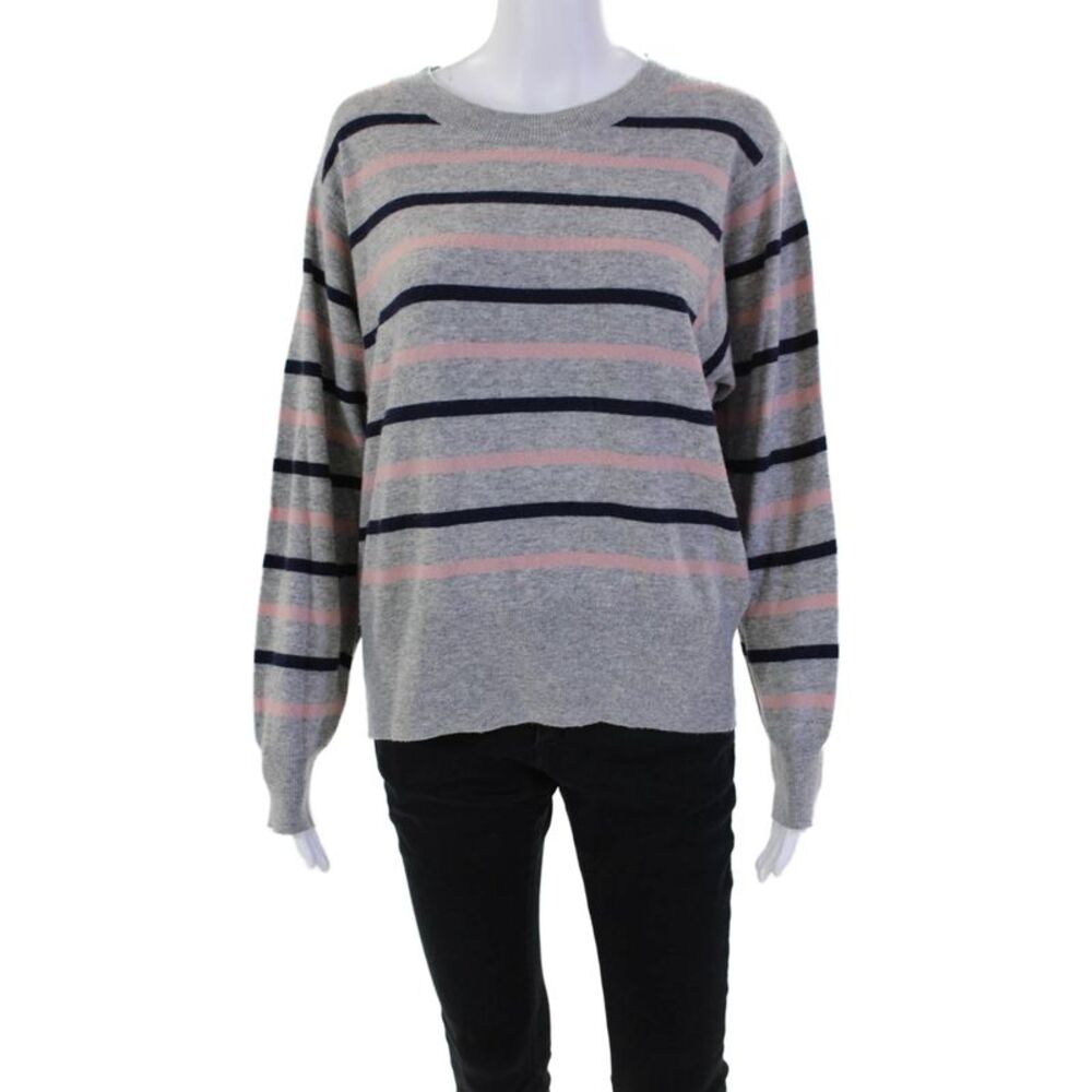Splendid Womens Knit Striped Round Neck Pullover Sweater Top Gray Size L
